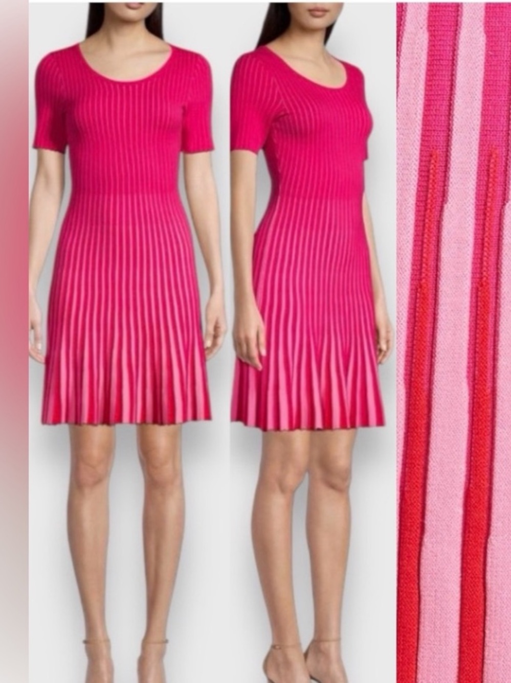 NWT Milly Inset Stripe Godet Flare Dress Shocking Pink Medium KAD319 Knit Mini
